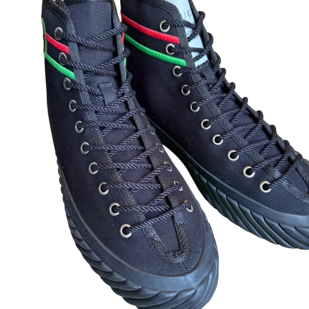 Gucci 703033 Mens Interlocking G High Black‎ Canvas Sneakers Sizd G 7.5